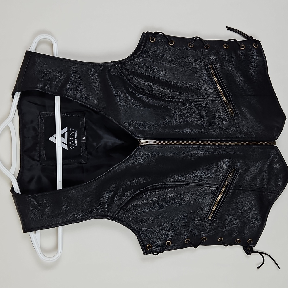 Arian Leather Laced Black Leather Vest